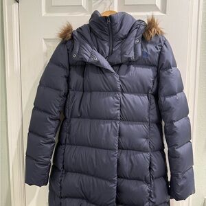 Women's North Face Navy Puffer Parka Coat with Fur Trim